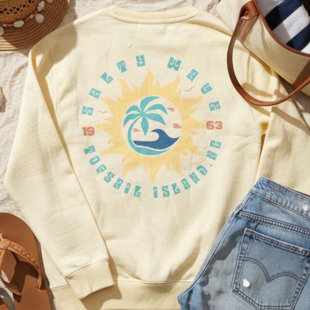 Salty Wave Collection Yellow Topsail Island NC Sweatshirt - Small - Oversized